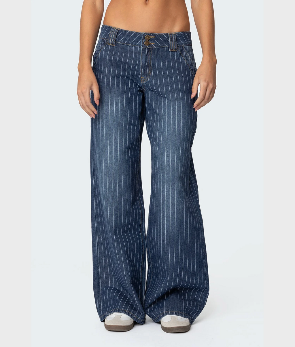 Striped Low Rise Baggy Jeans
