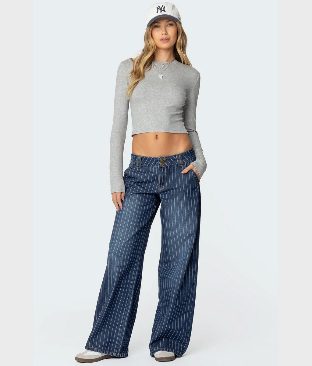 Striped Low Rise Baggy Jeans
